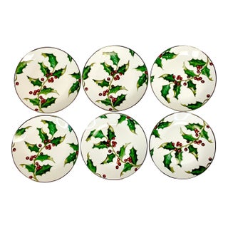 2001 Americana Hollywood Regency Restoration Hardware Holly Berry Salad Plates - Set of 6, Christmas For Sale