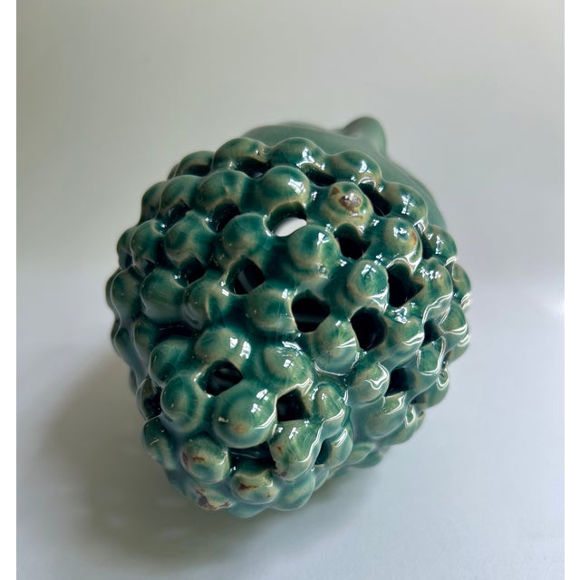 Vintage Pierced Glossy Green Glazed Ceramic Buddha Head For Sale - Image 11 of 16