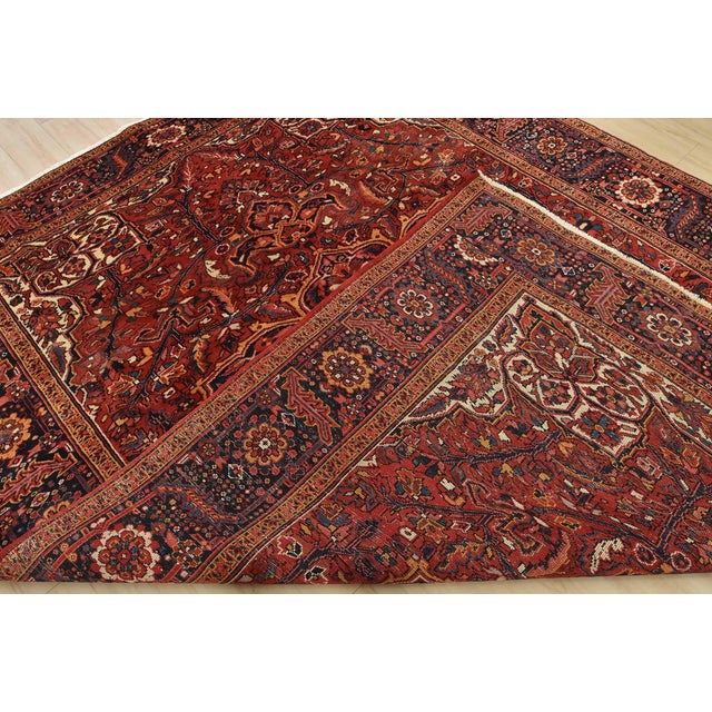 Heriz Rug 8’5” X 10’9” Red Wool Vintage Traditional Hand-Knotted Oriental Carpet For Sale - Image 14 of 15