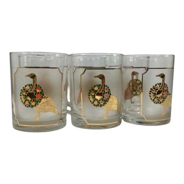 Set of 8 Vintage Culver Festive Geese Old Fashioned Glasses For Sale