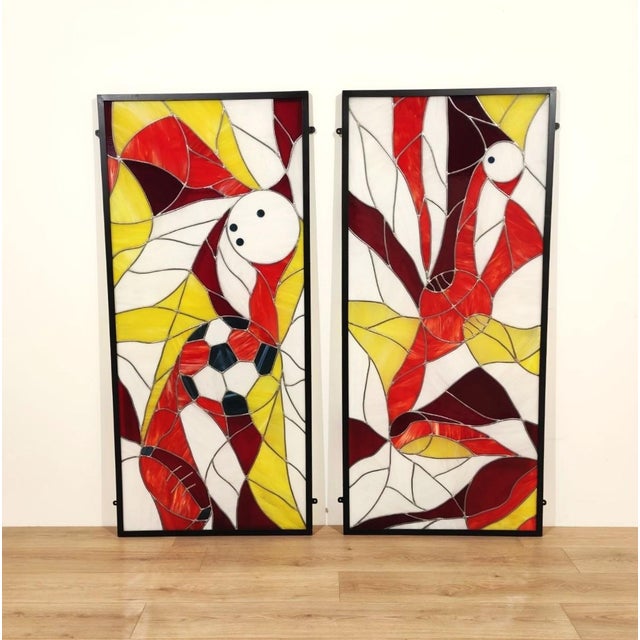 Artistic Leaded Glass Windows with Sports Theme, 1980s, Set of 2 For Sale - Image 11 of 11