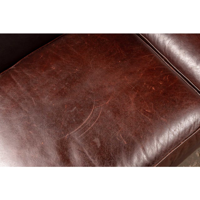 Mid-Century Brown Leather Two-Seat Sofa With Low Profile Frame For Sale - Image 9 of 10