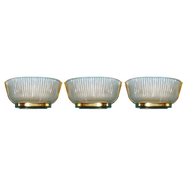 Murano Glass Sconces, Italy, 1940s, Set of 3 For Sale