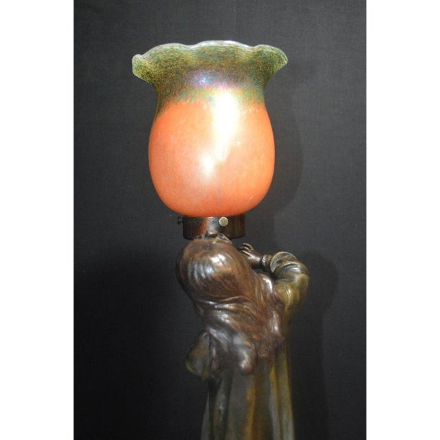 Antique French Art Nouveau Figural Bronze Table Lamp by A.J. Scottie, 1900s For Sale - Image 11 of 18