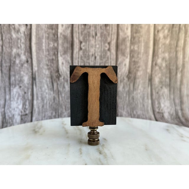 Letterpress T Lamp Finial on Bronze Hardware For Sale - Image 9 of 9
