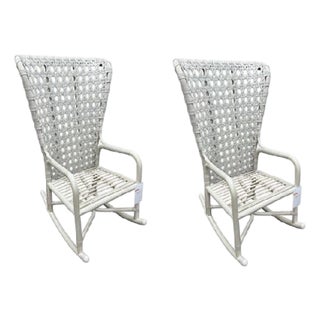 Pair of Nicole Hollis for McGuire Furniture Rattan Exalt Rocking Chairs For Sale