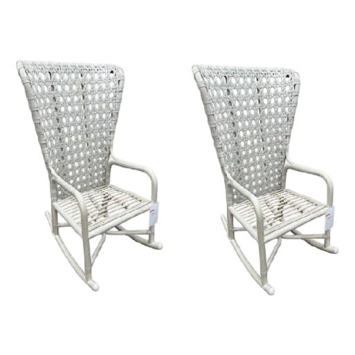 Pair of Nicole Hollis for McGuire Furniture Rattan Exalt Rocking Chairs For Sale