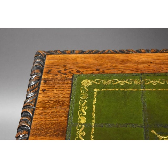 Victorian Carved Oak Partners Writing Table, 1880 For Sale - Image 11 of 13