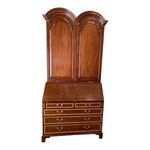 1990s Secretary Desk Armoire With Hand Carved Details