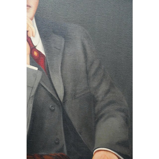 Huge Distinguished Antique Art Deco Oil Painting of Man in Suit Dandy Fashion Framed Portrait Home Wall Decor For Sale - Image 11 of 17