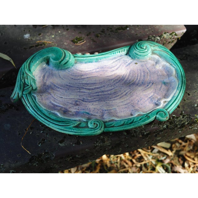 1900 French Majolica Art Nouveau Large Turquoise and Purple Oyster Shaped Dish or Tray For Sale - Image 4 of 11