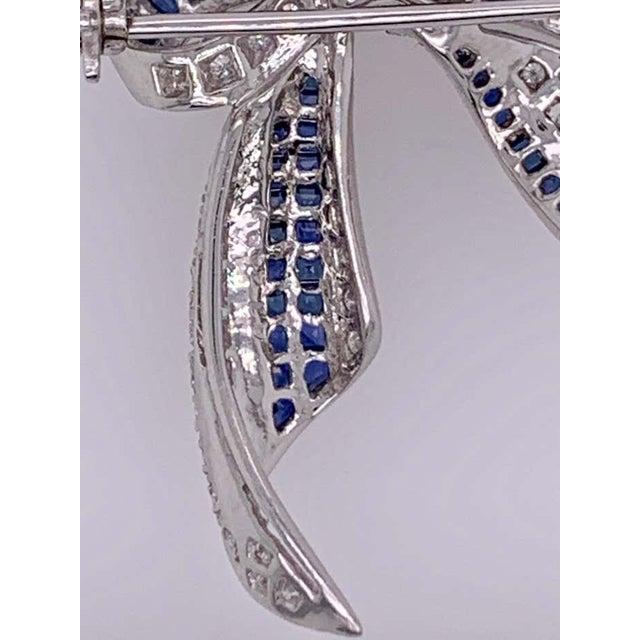 18 Karat White Gold Sapphire and Diamond Bow Pin 1.10 TDW For Sale - Image 4 of 12