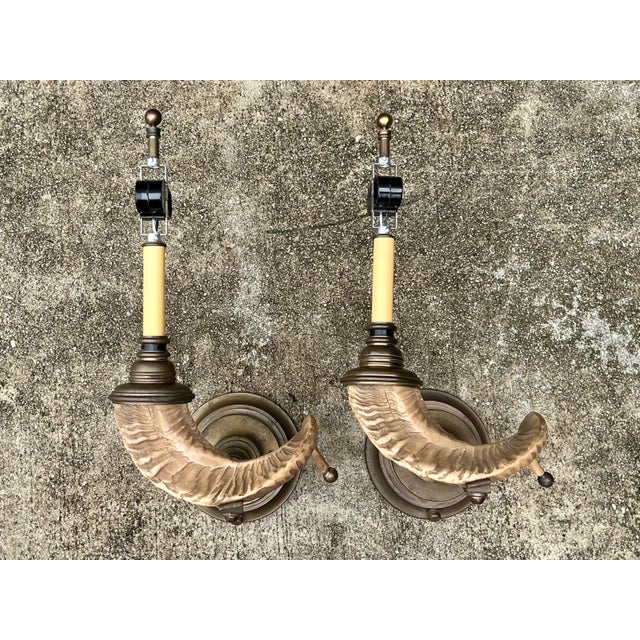 Vintage Brass Twisted Horn Wall Sconces - Pair For Sale - Image 10 of 12