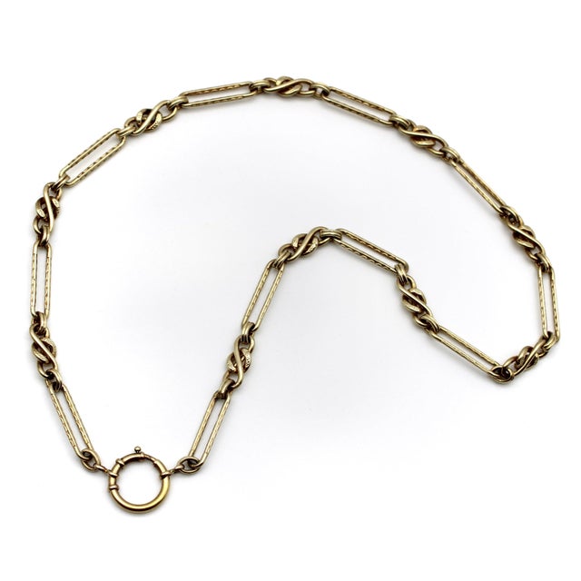 Modern Vintage Victorian Inspired 14k Gold Fancy Link Chain For Sale - Image 3 of 5