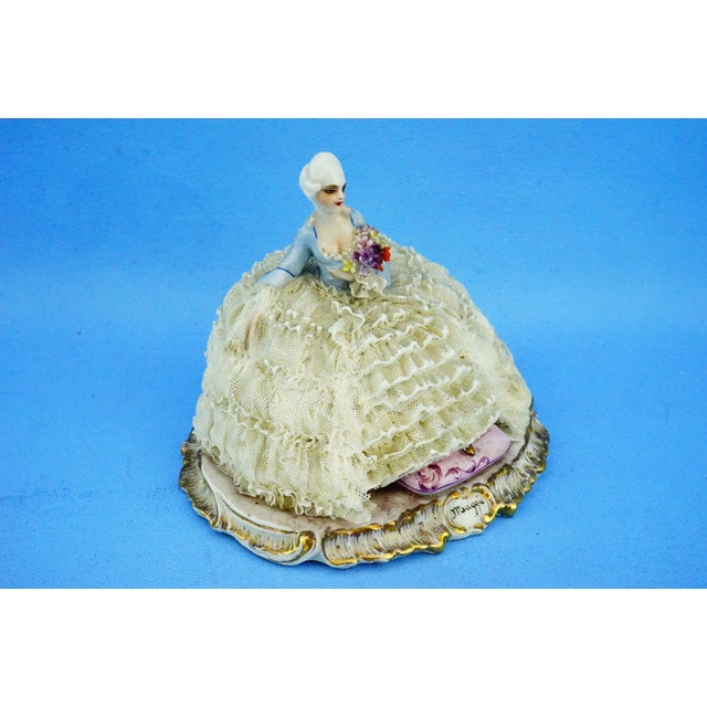 Rococo Luigi Fabris, Sculpture Venetian Lady, Crinoline Lace Flowers, 1890s, Porcelain For Sale - Image 3 of 18