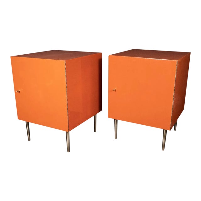 Vintage Mid-Century Modern Cubic Orange Cabinets - a Pair For Sale