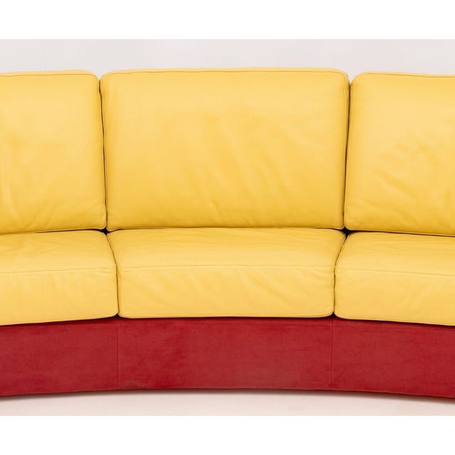 Postmodern Rolf Benz Curved Two-Tone Suede and Leather Upholstered Sofa For Sale - Image 3 of 9