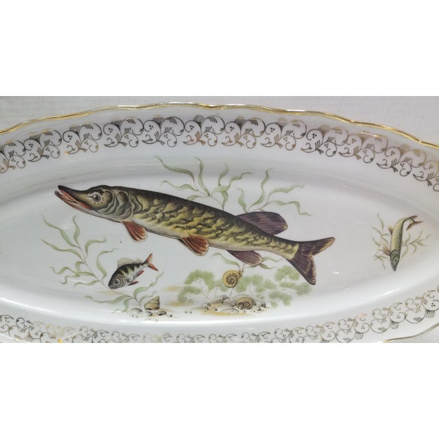 Hand-Painted French Porcelain Fish Plate. Ruffled edge accented with 24ct gold detail. Please see all photos as some of...