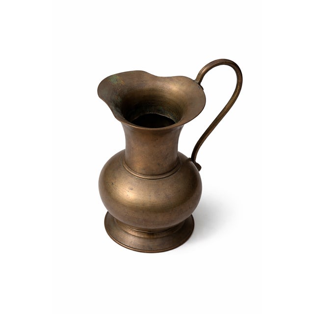 Late 20th Century Vintage Brass Pitcher With Curved Handle and Warm Aged Patina For Sale - Image 5 of 8