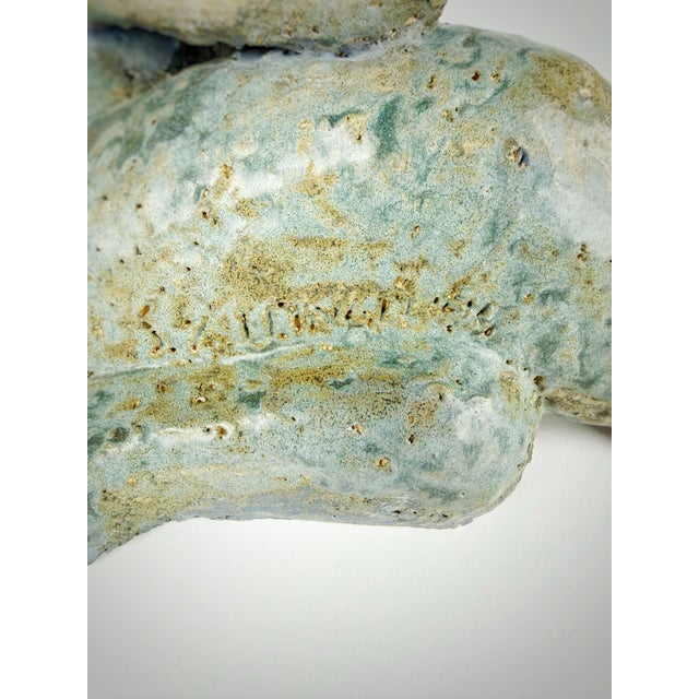 Signed 1995 One-of-a-Kind Modernist Studio Ceramic Reclining Female Sculpture in Verdigris Glaze For Sale - Image 9 of 12