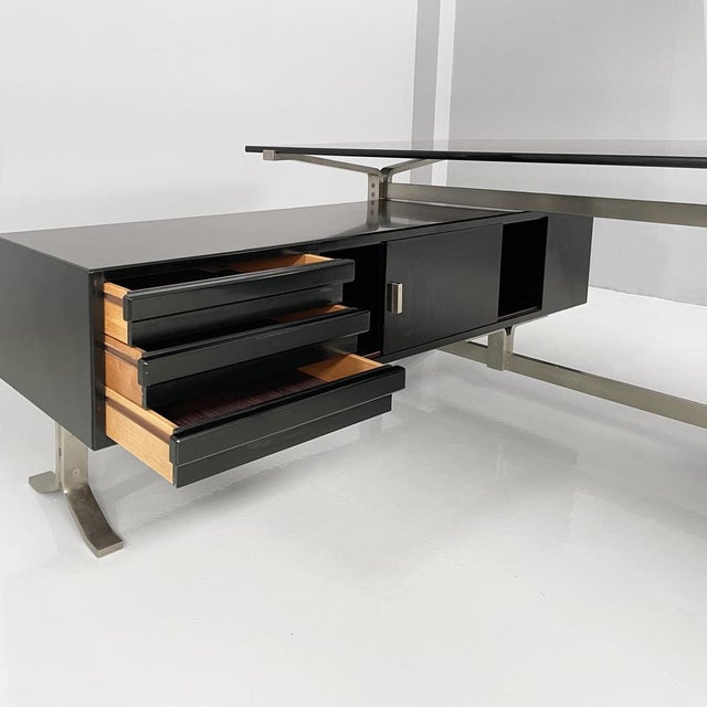 Italian Modern Black Wood, Steel and Smoked Glass Desk from Formanova, 1970s For Sale - Image 12 of 18