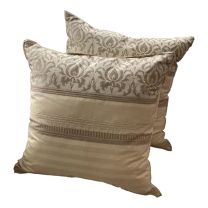 2000s Cream Damask Pattern Pillows - a Pair