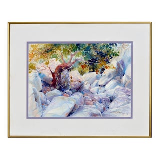 Julie Gilbert Pollard Rocky Landscape Impressionist Watercolor 1980s For Sale