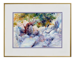 Julie Gilbert Pollard Rocky Landscape Impressionist Watercolor 1980s