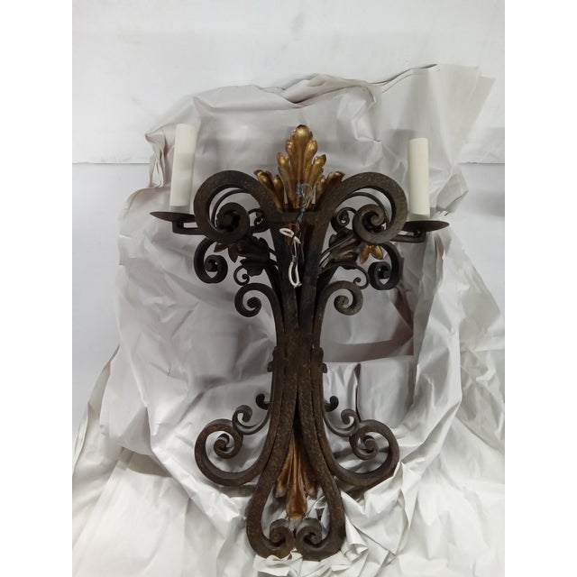 1930s French Wrought Iron and Parcel Gilt Sconces - a Pair For Sale - Image 13 of 14
