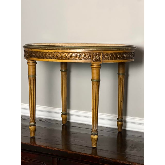 French Louis XVI Style Tabouret Stool With Cane Top and Green Painted Accents, Early 20th C. For Sale - Image 16 of 18
