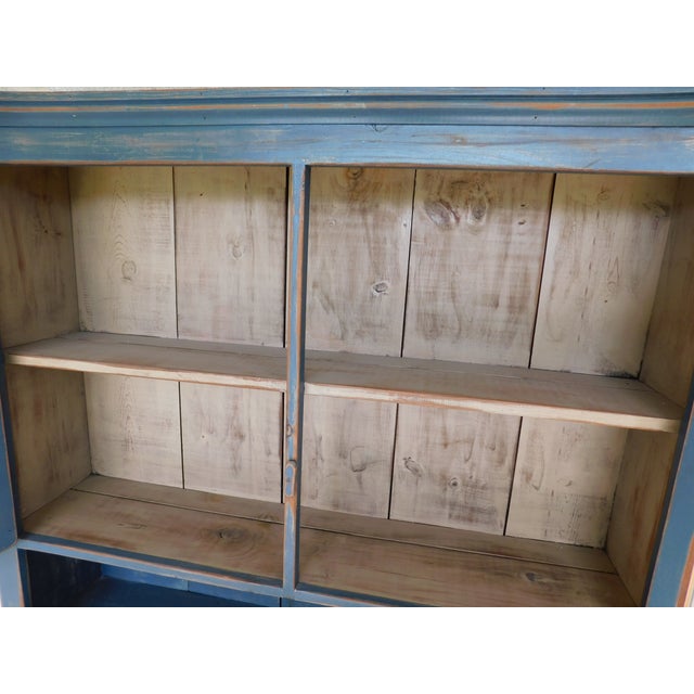 Primitive Shaker Style Paint Distressed Step Back Cabinet by Ezra G Tiffin Ohio For Sale - Image 13 of 18