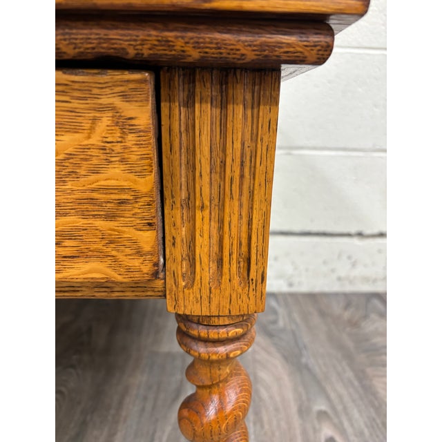 Antique English Jacobean Revival Tiger Oak Console Table Library Table For Sale - Image 13 of 14