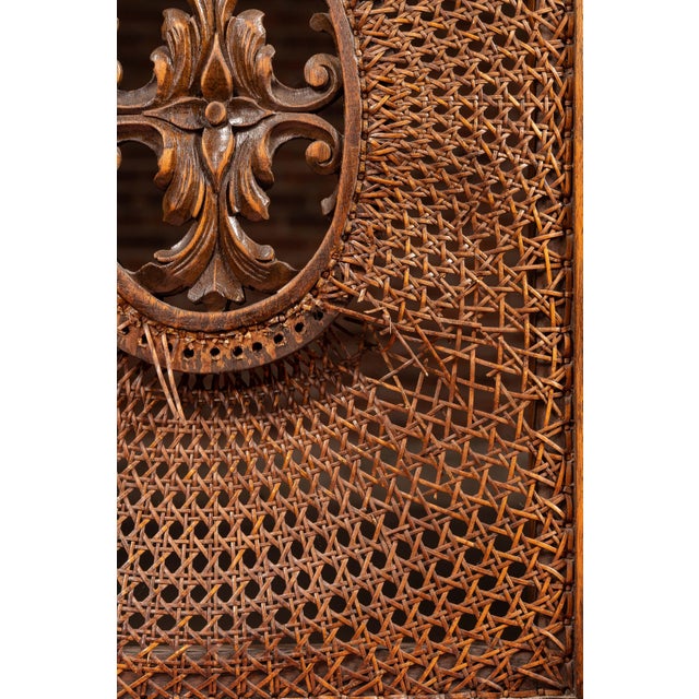 19th Century Ornate Carved Throne With Intricate Cane Backrest For Sale - Image 16 of 17