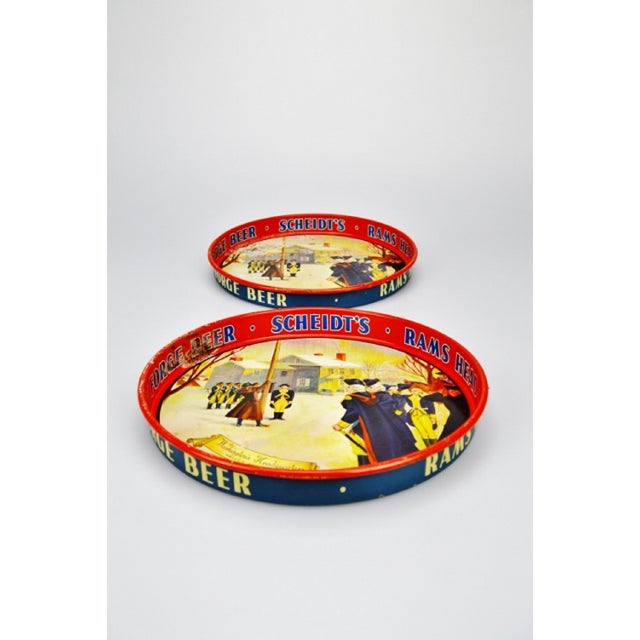 2 Vintage Scheidts Beer Valley Rams Head Ale Beer Trays Metal Bar