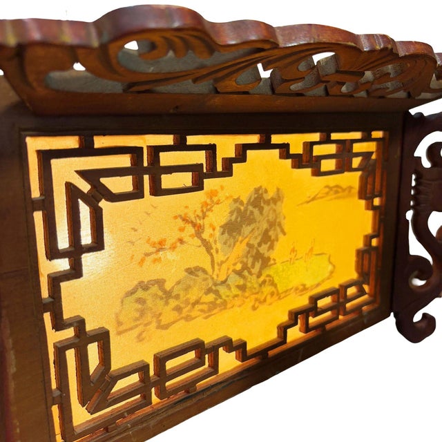 1950s Mid-Century Carved Chinese Rosewood Painted Lantern Hanging Chandelier Lamp For Sale - Image 14 of 14