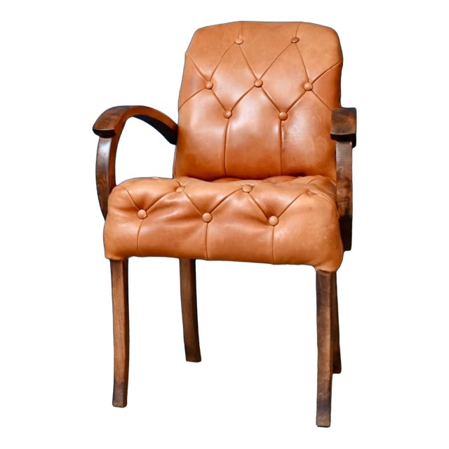 Bridge Chair in Cognac Leather, 1930s For Sale