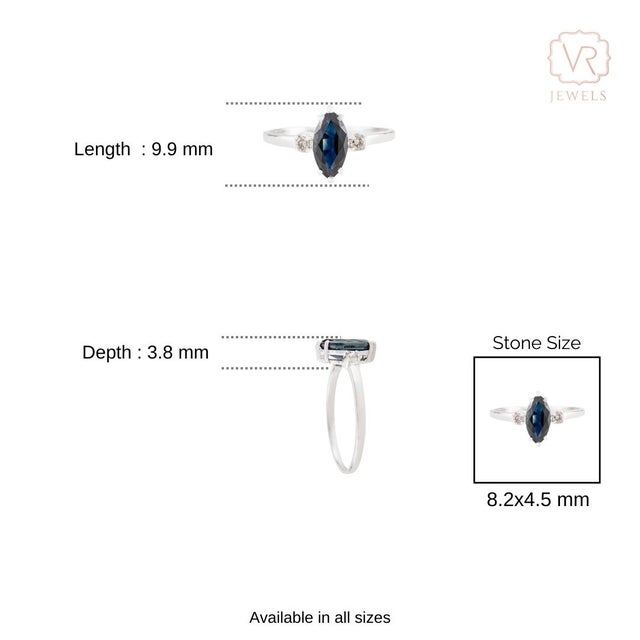 Vintage 14k Gold Deep Blue Sapphire & Diamond Navette Ring Size 4 For Sale - Image 9 of 13