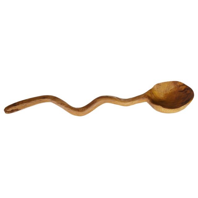 Wood Vintage Large Hand Carved Wavy Curve Irregular Handle Spoon Ladle For Sale - Image 7 of 7