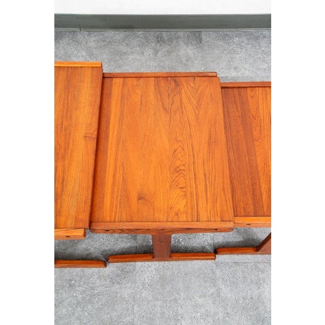 Mid Century Danish Modern Nesting Tables Solid Teak Set 3 Denmark Sled MCM Wood For Sale - Image 10 of 12