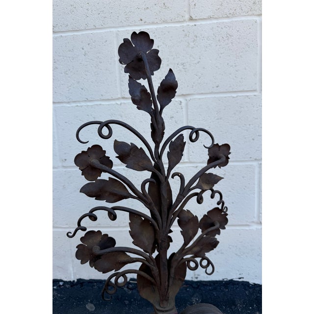Pair of 19th Century Italian Wrought Iron Floral Andirons With Scroll Legs For Sale - Image 13 of 18