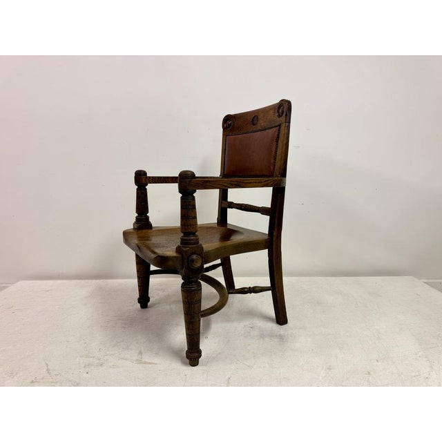 Arts and Crafts Oak Armchair with Saddle Seat, Early 20th Century For Sale - Image 6 of 14