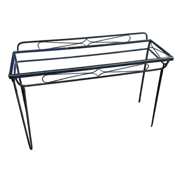 Vintage 1950s Wrought Iron & Glass Top Console Table For Sale