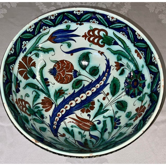 Ceramic Large Cantagalli Iznik Style Footed Bowl / 19th Century, Italy For Sale - Image 7 of 12