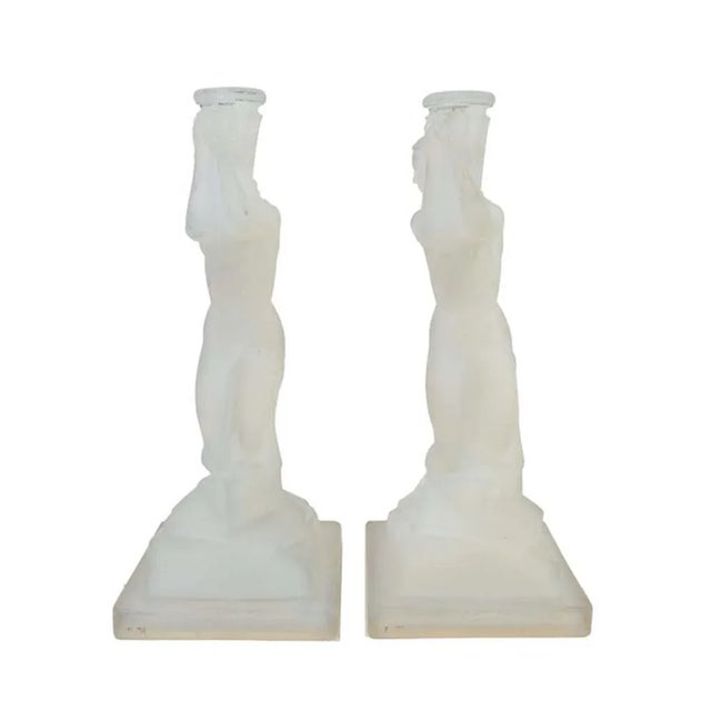 1920s Art Deco Opalescent Glass Nude Female Candleholders by René Lalique, 1920s, Set of 2 For Sale - Image 5 of 10