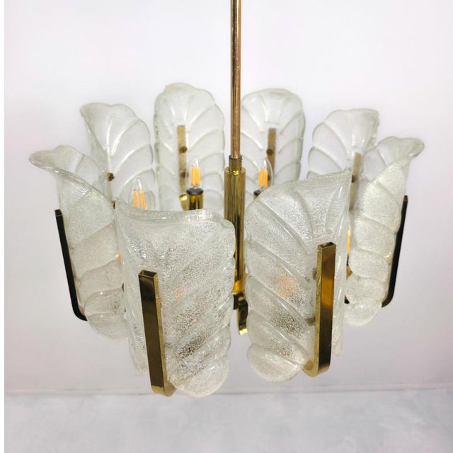 Mid-Century Modern Murano Glass Leaf and Brass 8-Light Chandelier by Carl Fagerlund for JBS For Sale - Image 3 of 13