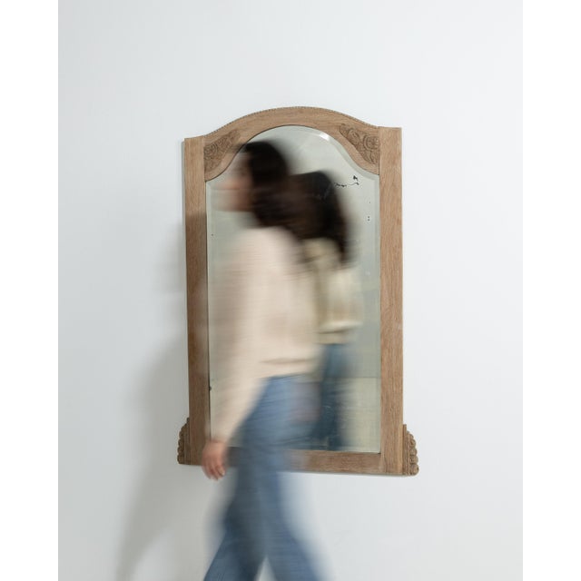 Wood 19th Century French Oak Art Nouveau Wall Mirror For Sale - Image 7 of 8