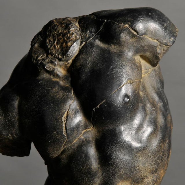 2000 - 2009 Unknown, Black Apollo Torso Sculpture, Resin and Metal Base For Sale - Image 5 of 5