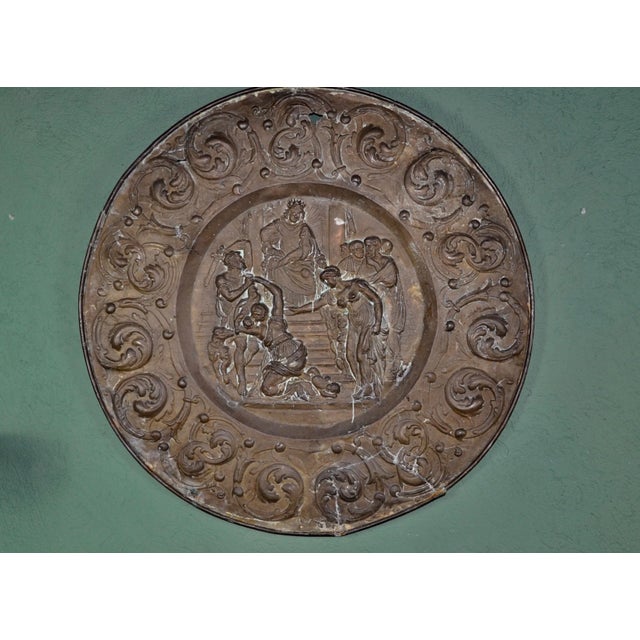 Antique French Embossed Brass Platter For Sale - Image 12 of 12