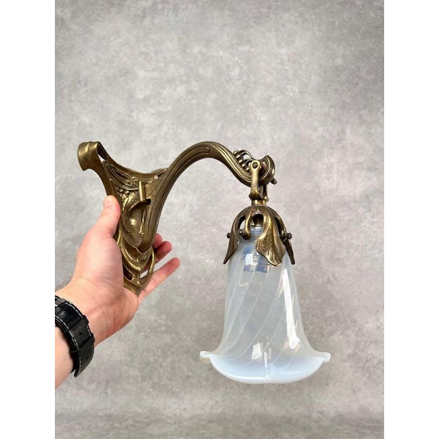 Art Nouveau Wall Lamps with Opal Iridescent Glass, 1960s, Set of 3 For Sale - Image 9 of 10