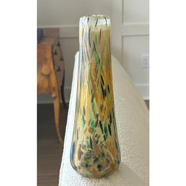 Beautiful vintage hand blown gold leaf with multi-color confetti decoration Italian art glass vase. Would make a lovely...